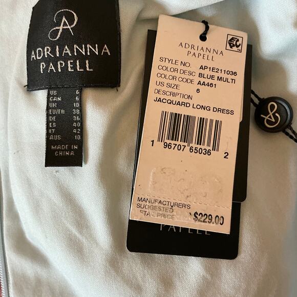 Adrianna Papell Blue Metallic Floral Evening Gown Formal Dress Women’s Size 6 - Picture 10 of 14